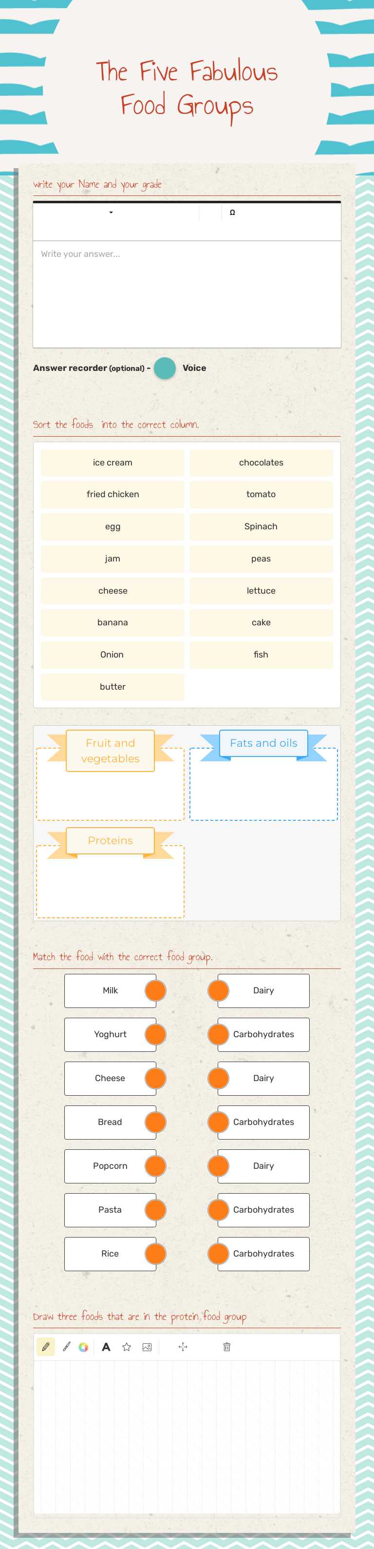 The Five Fabulous Food Groups worksheet preview image