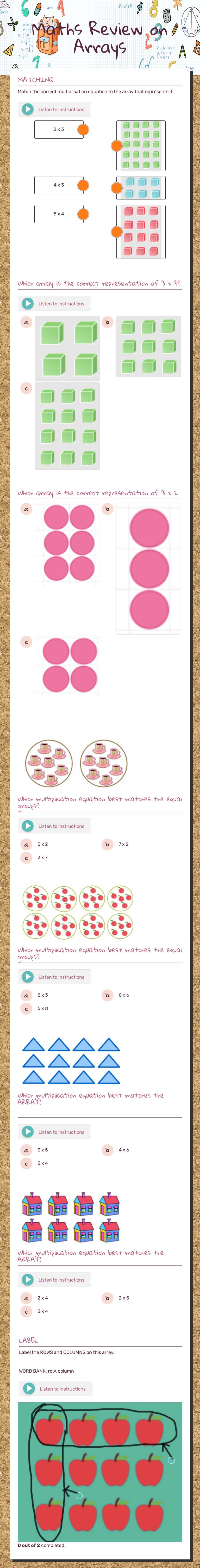 Maths Review on Arrays worksheet preview image