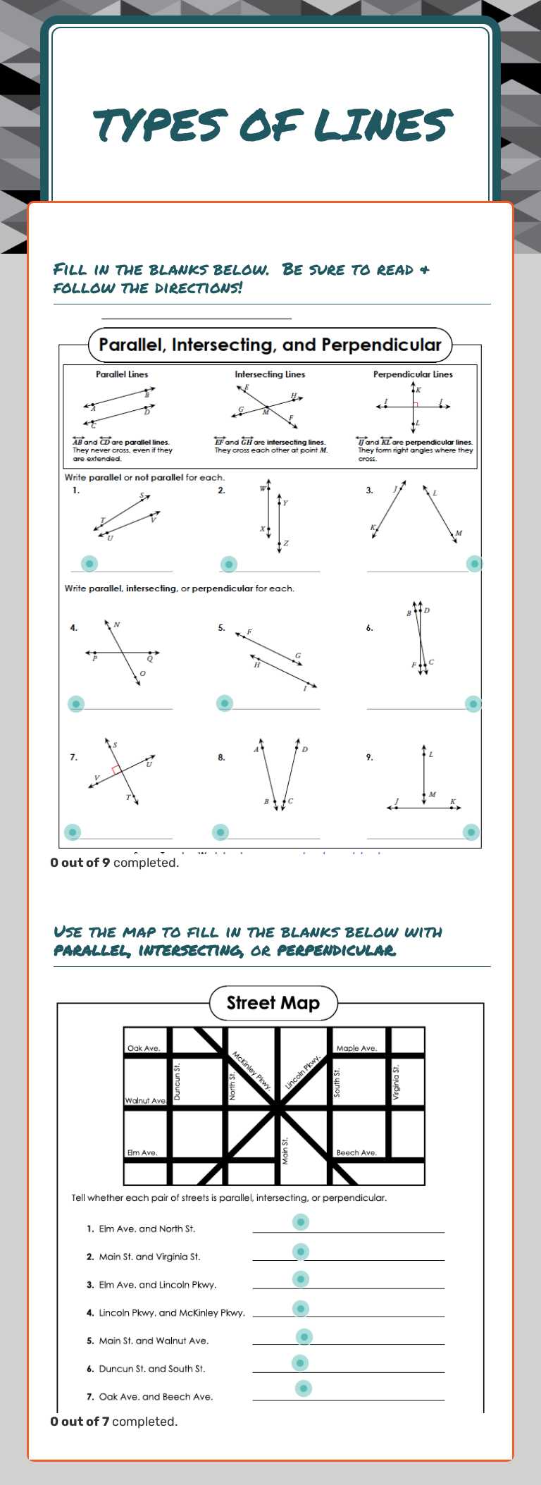 Types of Lines worksheet preview image