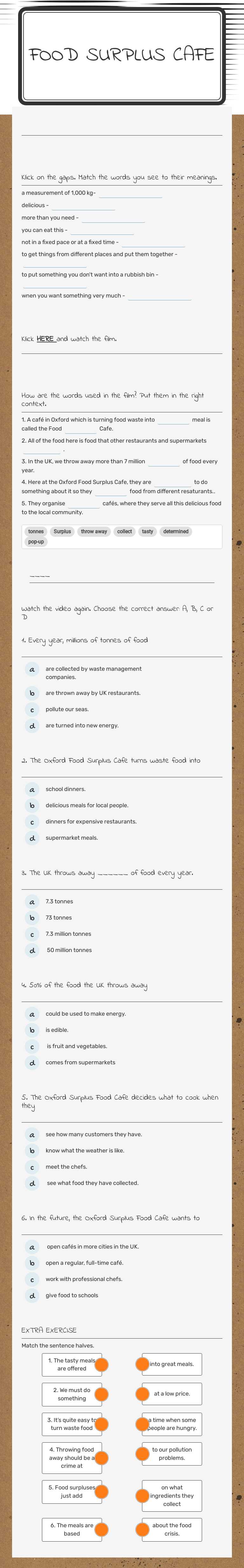food surplus cafe worksheet preview image
