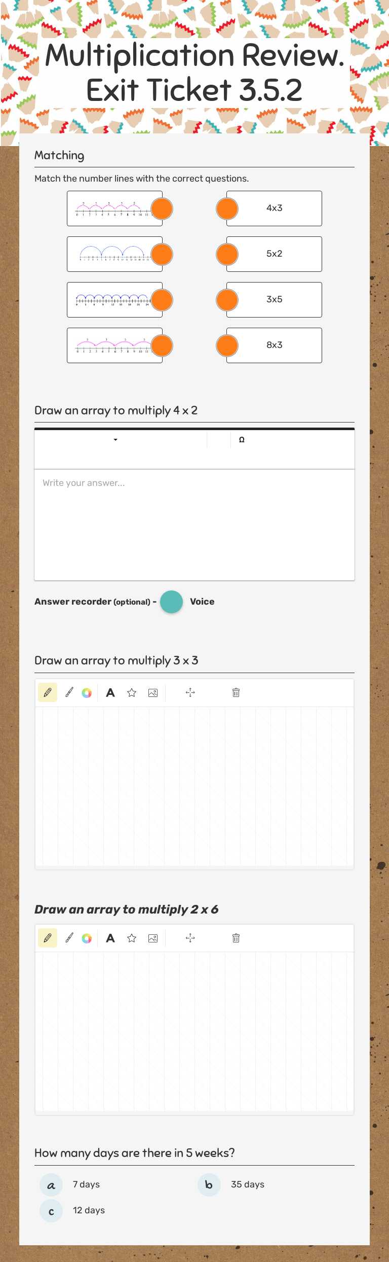 Multiplication  Review.       Exit Ticket 3.5.2 worksheet preview image