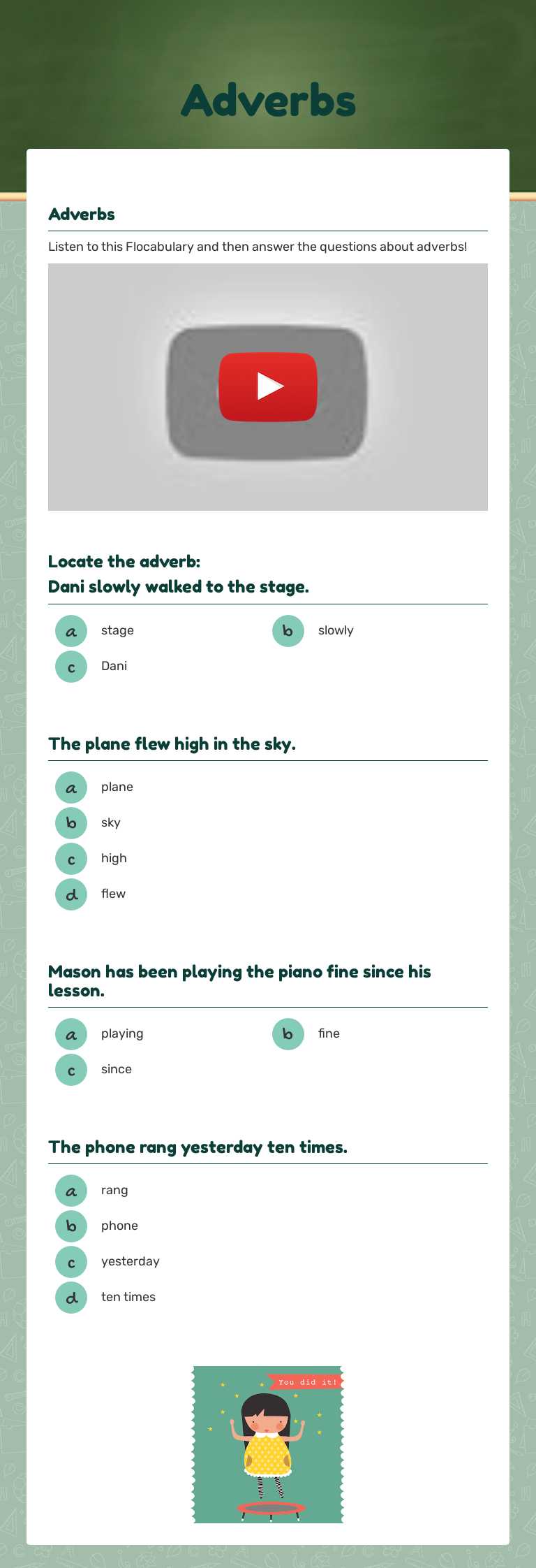 Adverbs worksheet preview image