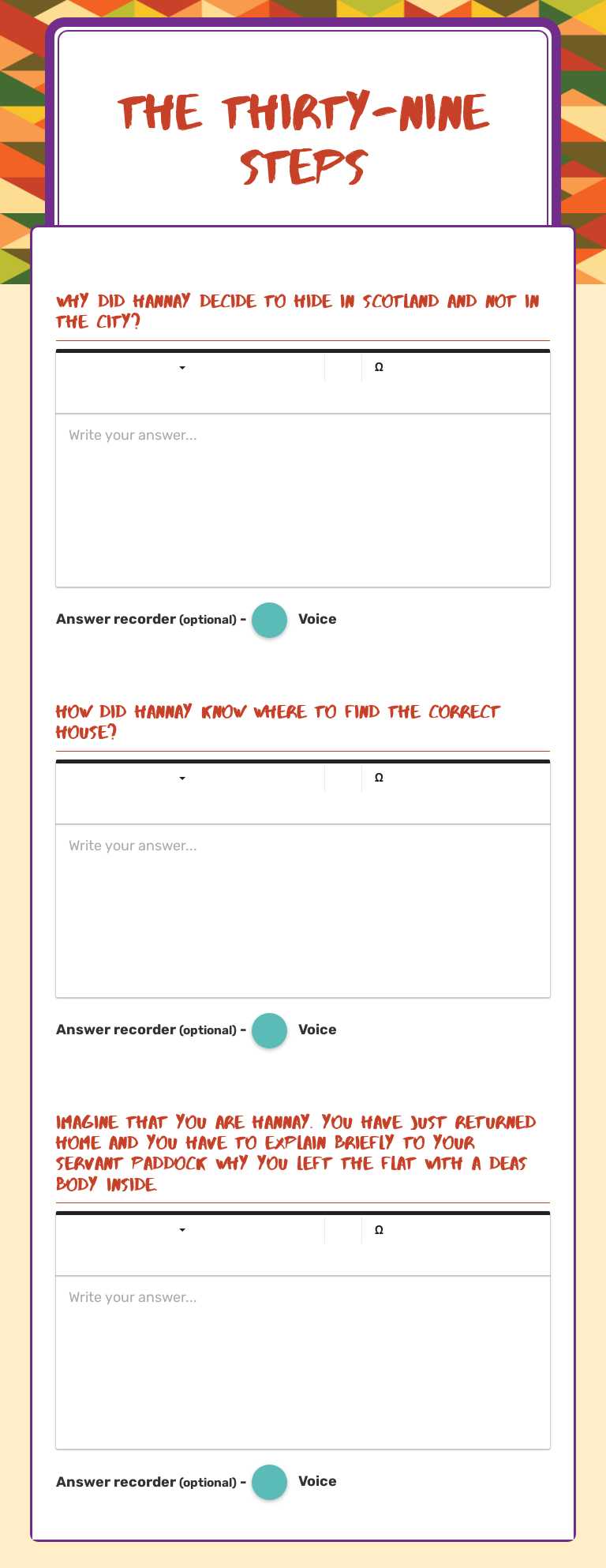 The Thirty-Nine Steps worksheet preview image