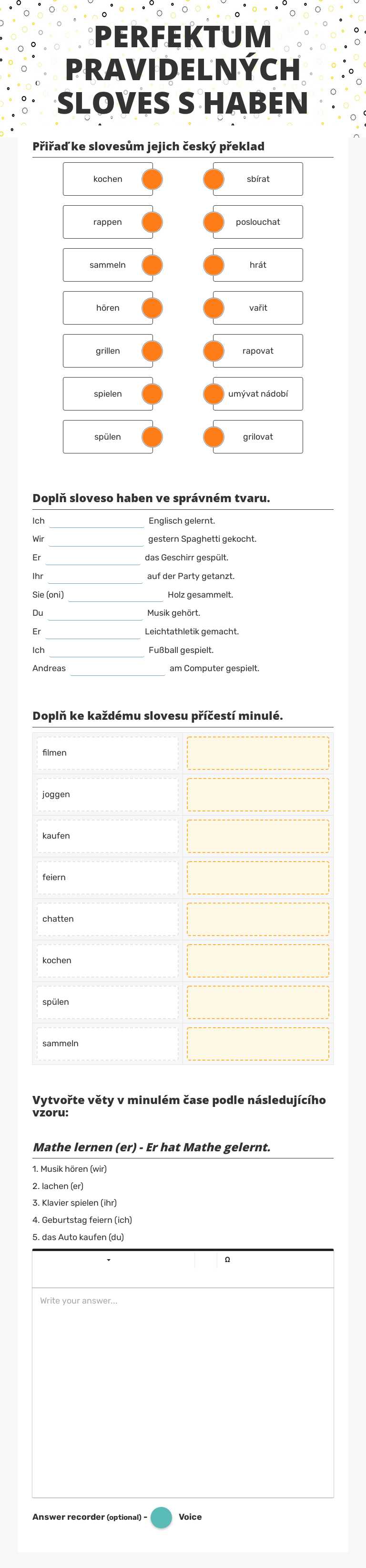 PERFEKTUM PRAVIDELNÝCH SLOVES S HABEN Grade 9 worksheet preview