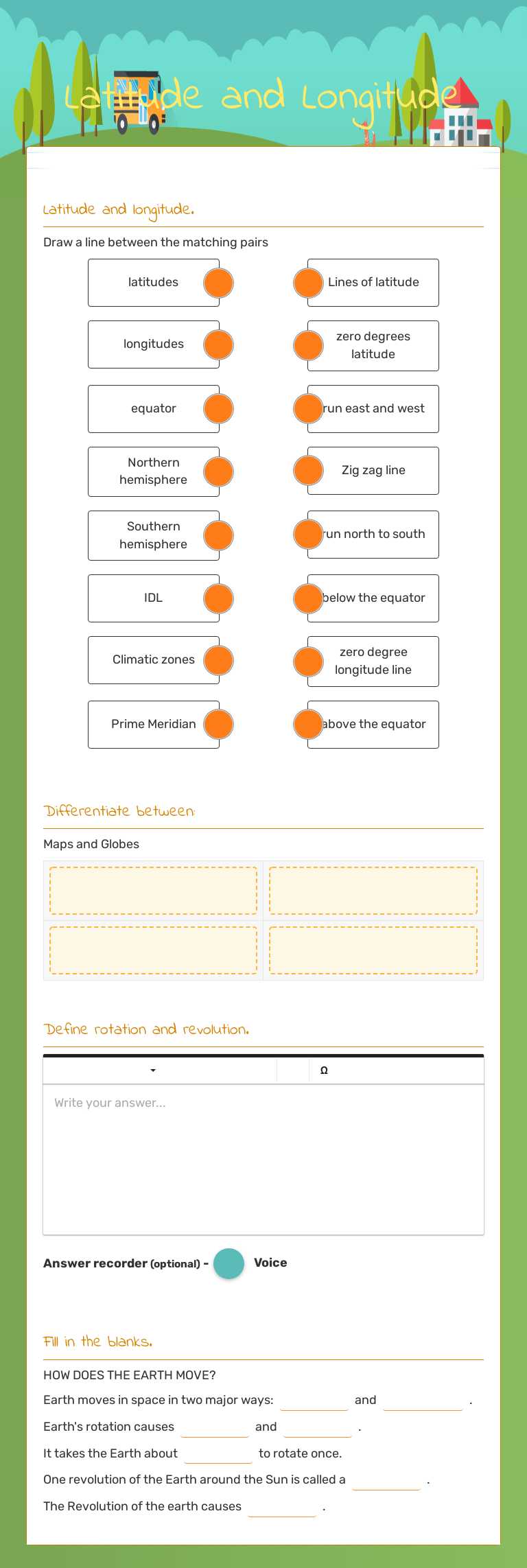 Latitude and Longitude Grade 9 worksheet preview
