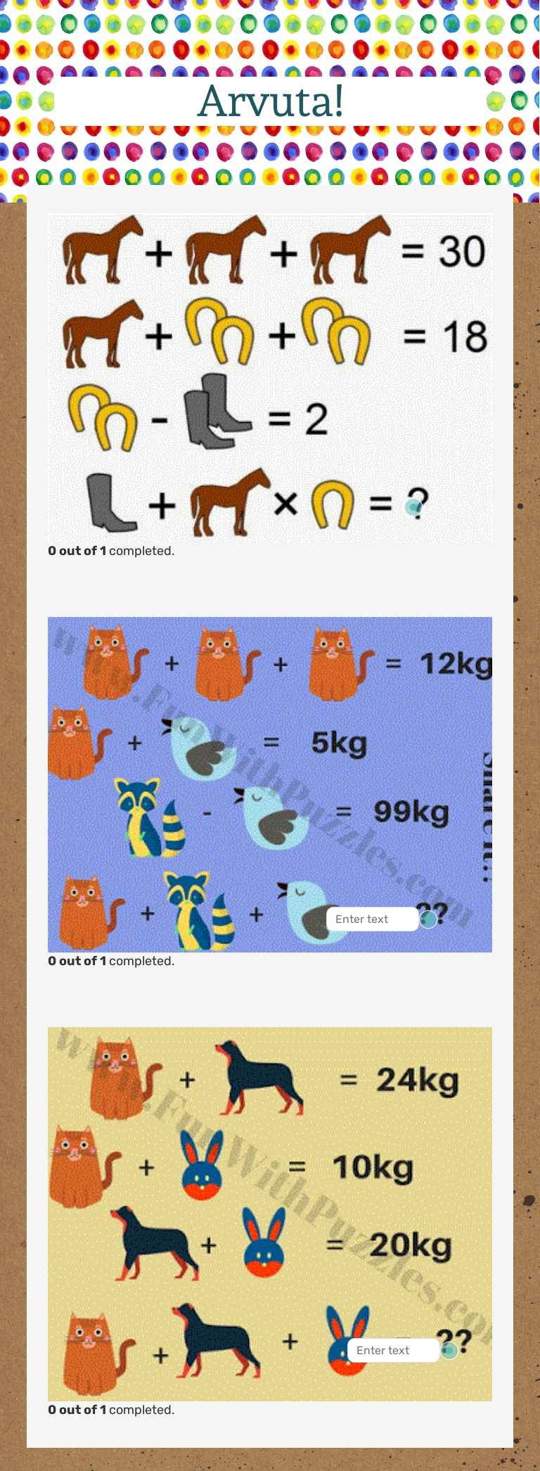 Arvuta! worksheet preview image