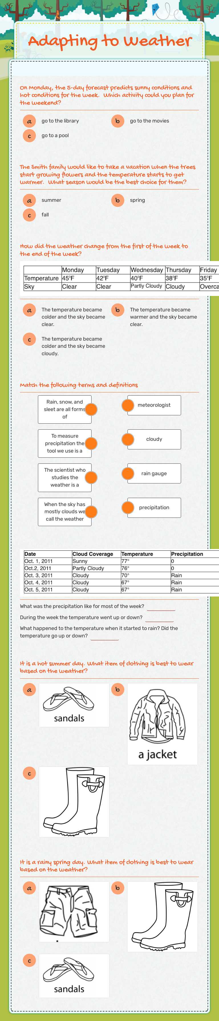 Adapting to Weather worksheet preview