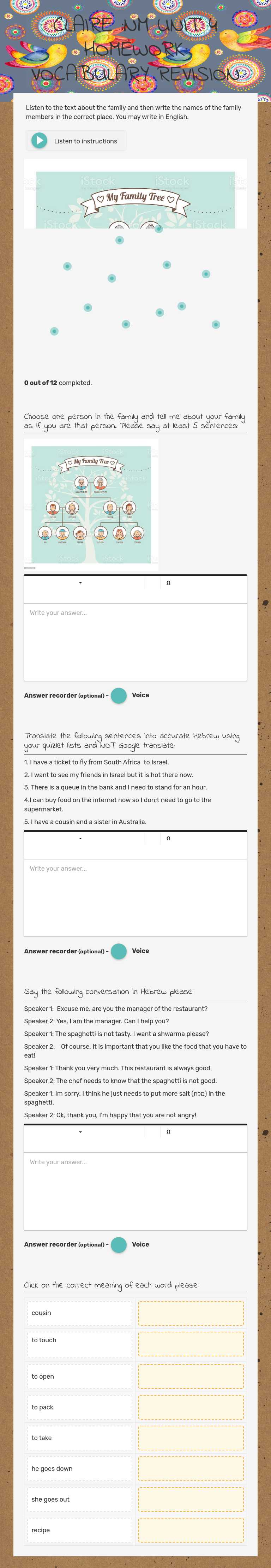 CLAIRE :NM UNIT 4 HOMEWORK: VOCABULARY REVISION worksheet preview image