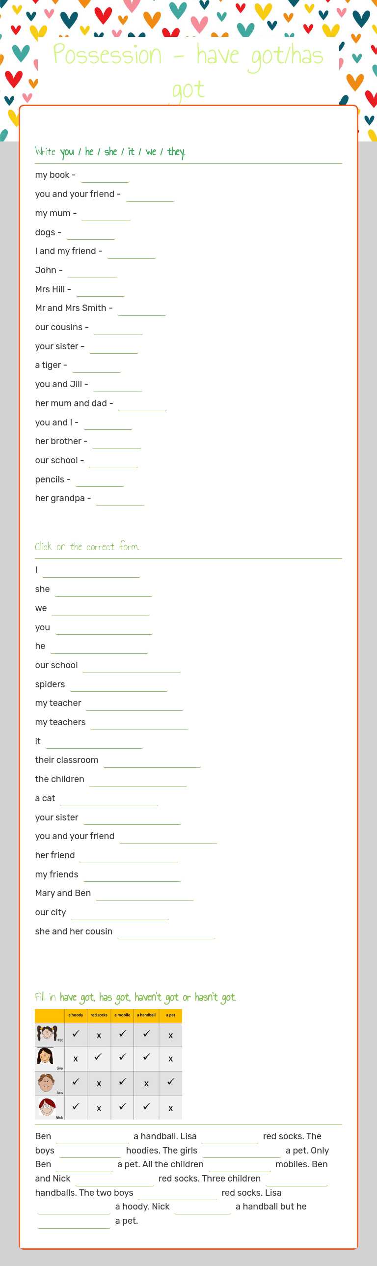 Possession - have got/has got worksheet preview image