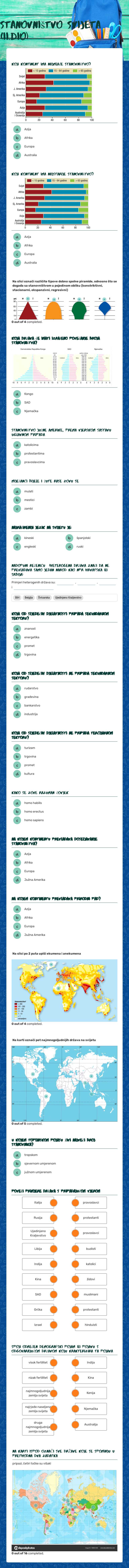 stanovništvo   
 SVIJETA (II.dio) Grade 9 worksheet preview