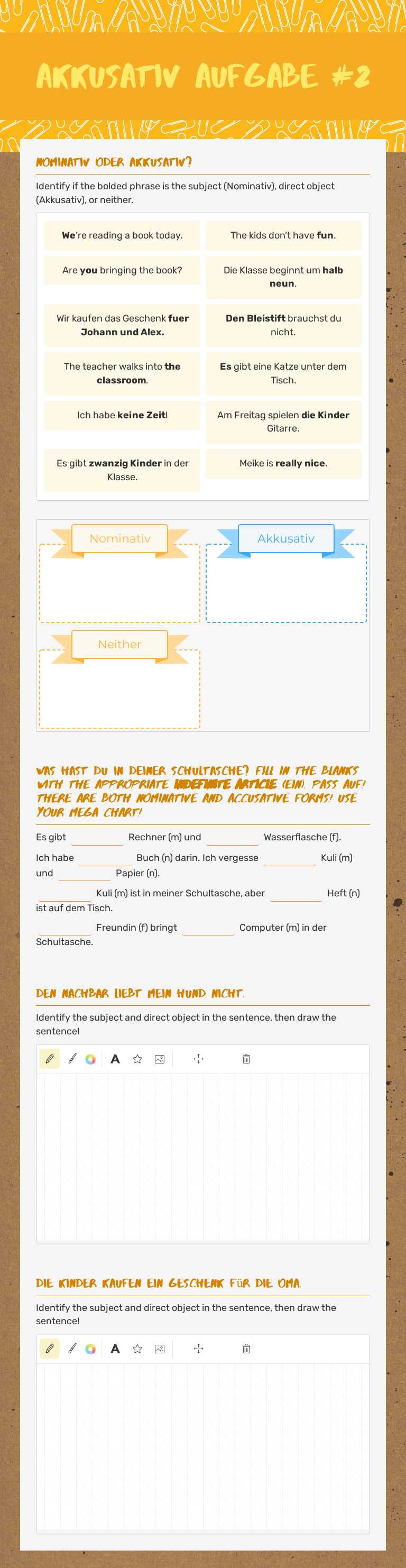 Akkusativ Aufgabe #2 worksheet preview image