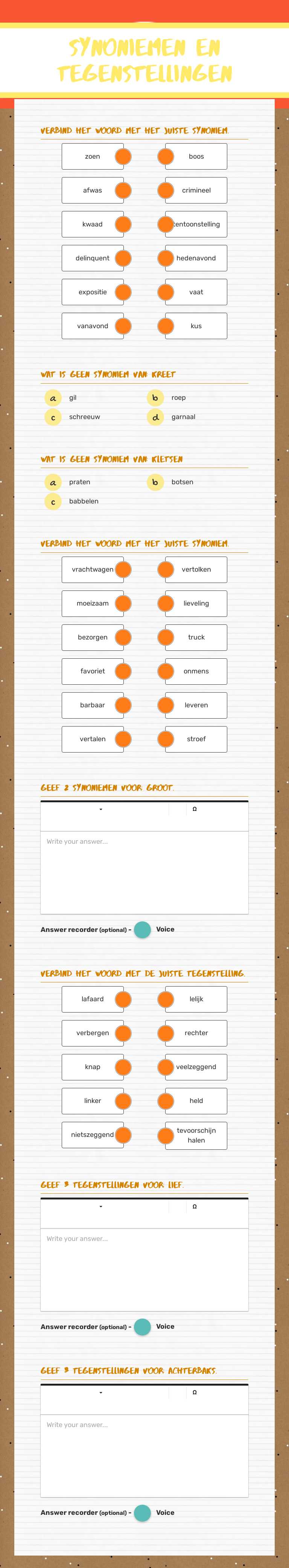 synoniemen en tegenstellingen worksheet preview image