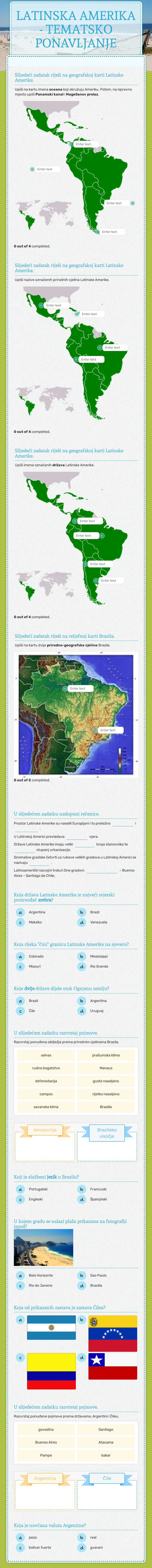LATINSKA AMERIKA - TEMATSKO PONAVLJANJE worksheet preview image