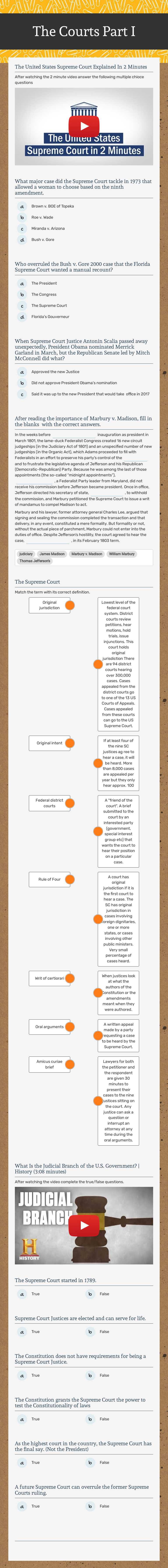 The Courts Part I Grade 11 worksheet preview