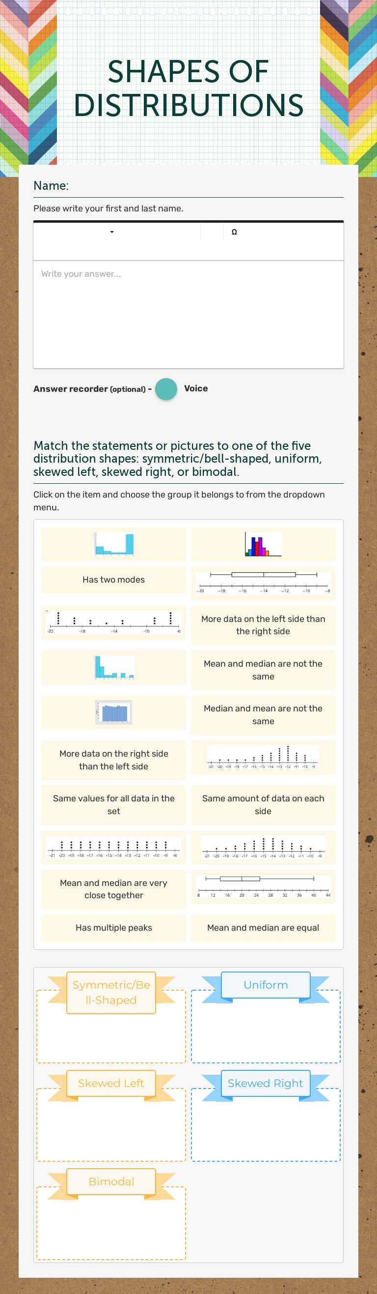 SHAPES OF DISTRIBUTIONS worksheet preview image