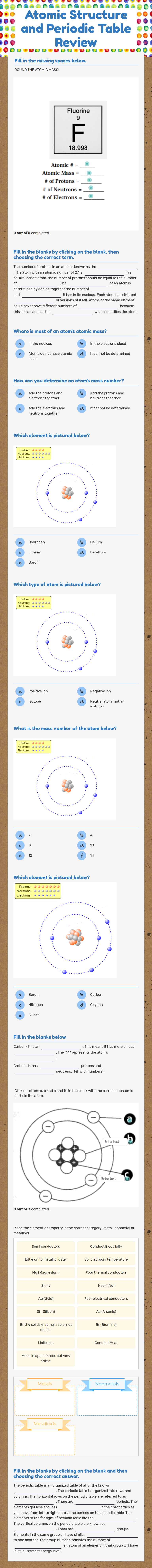 Atomic Structure and Periodic Table Review worksheet preview image