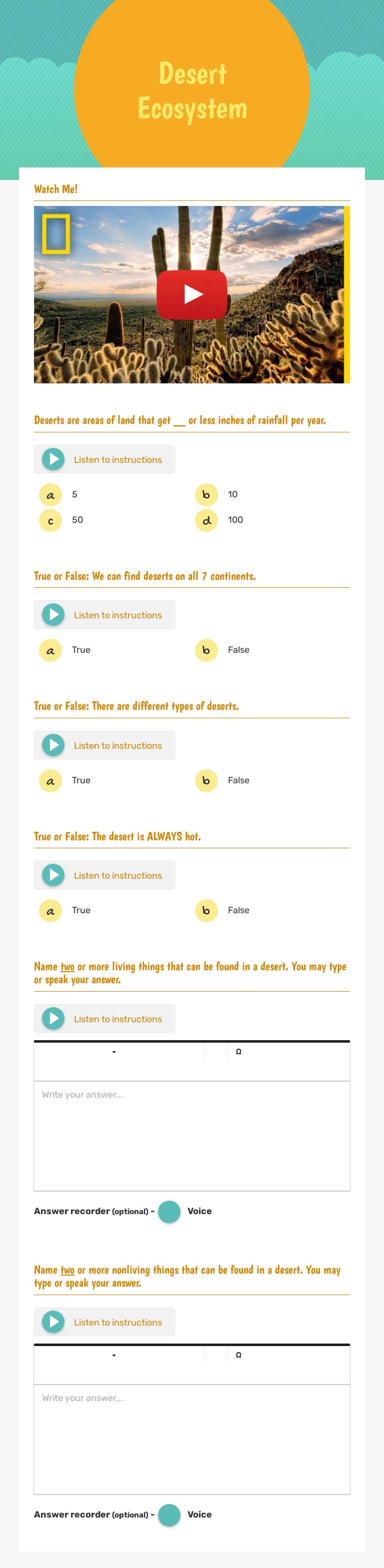 Desert Ecosystem worksheet preview image