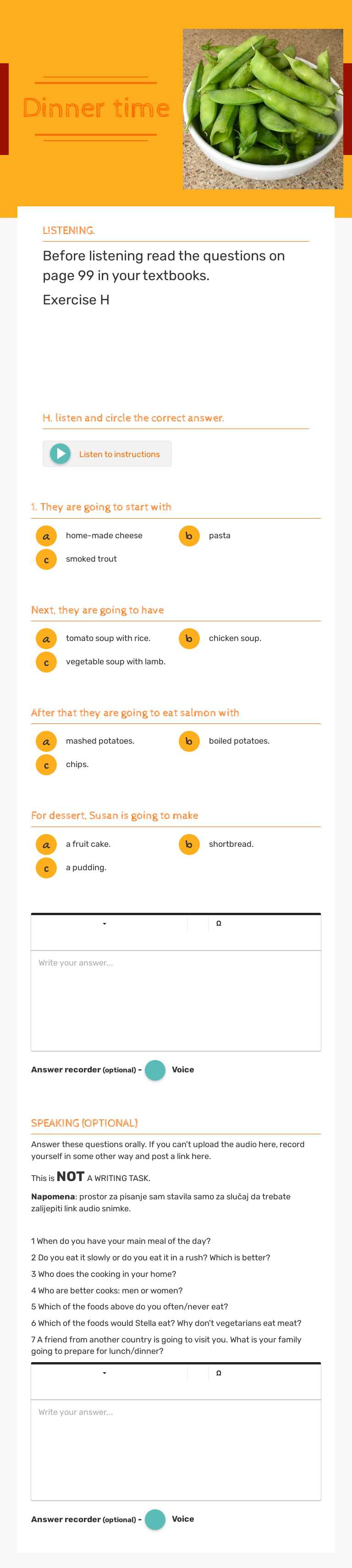 Dinner time worksheet preview image