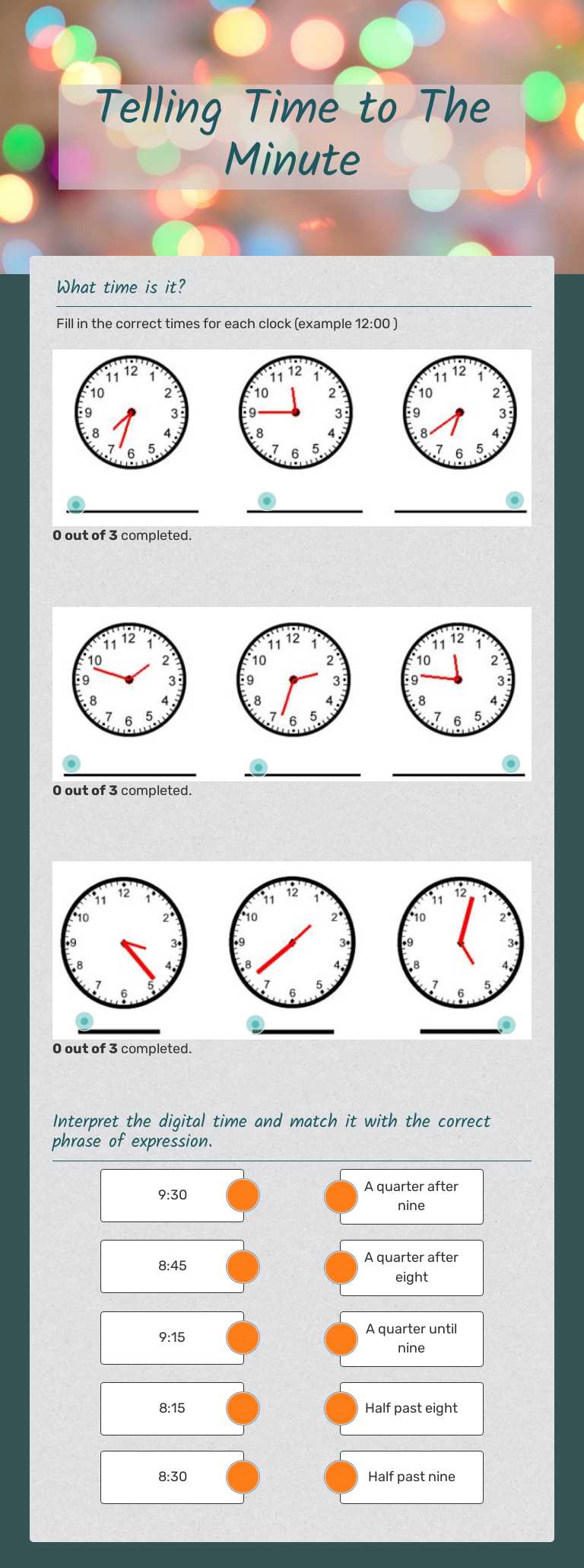 Telling Time to The Minute worksheet preview image