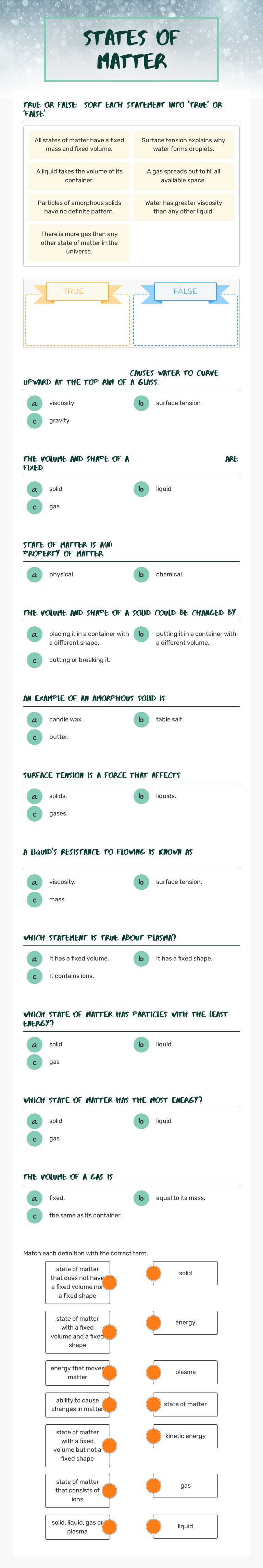 States of Matter Grade 8 worksheet preview