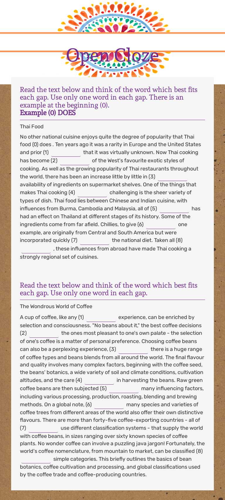Open Cloze worksheet preview image