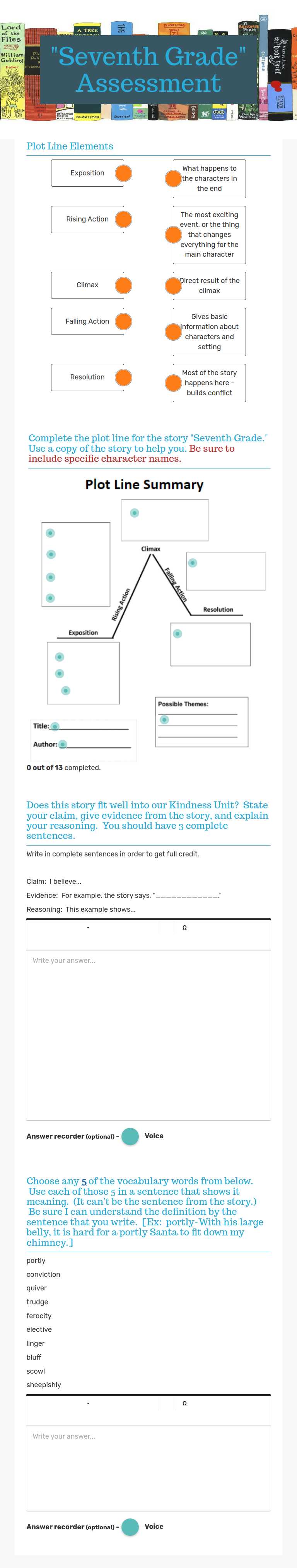 "Seventh Grade" Assessment worksheet preview image