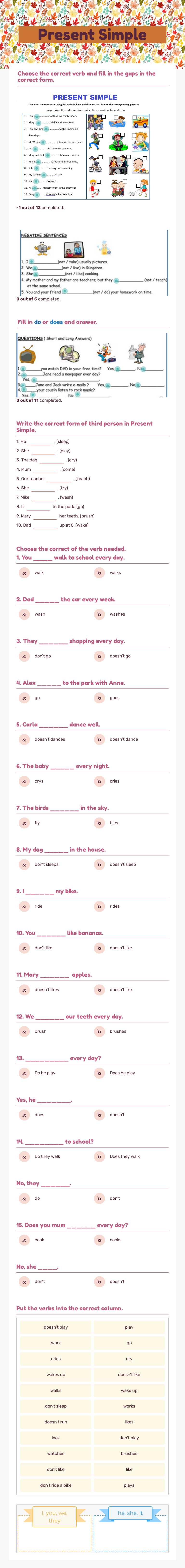 Present Simple Grade 7 worksheet preview