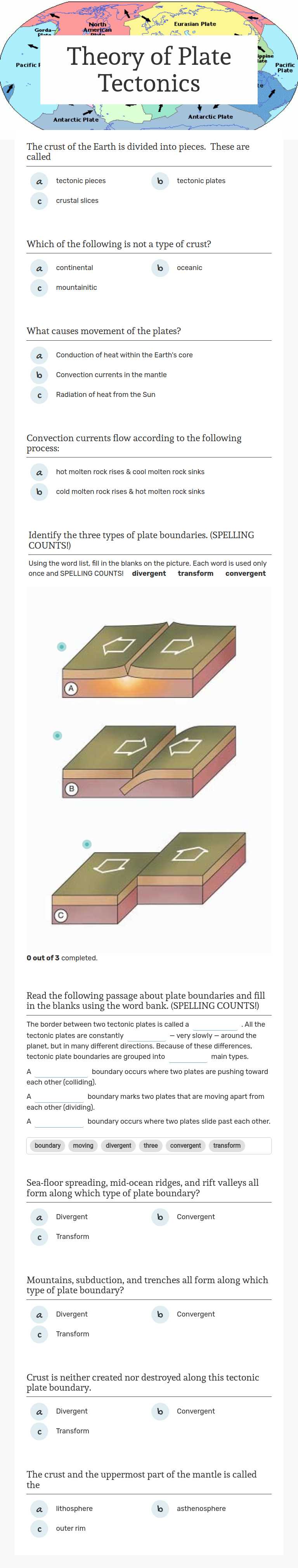 Theory of Plate Tectonics worksheet preview image