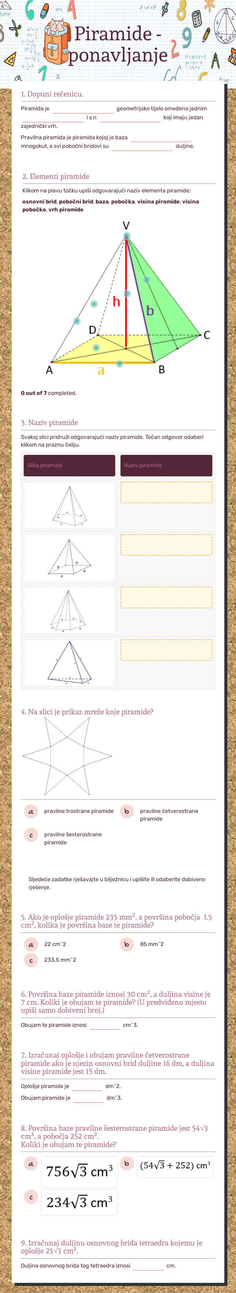 Piramide - ponavljanje worksheet preview image