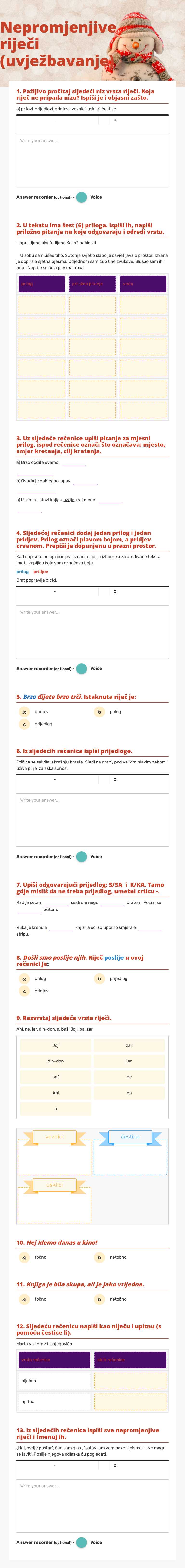 Nepromjenjive riječi (uvježbavanje) Grade 5 worksheet preview