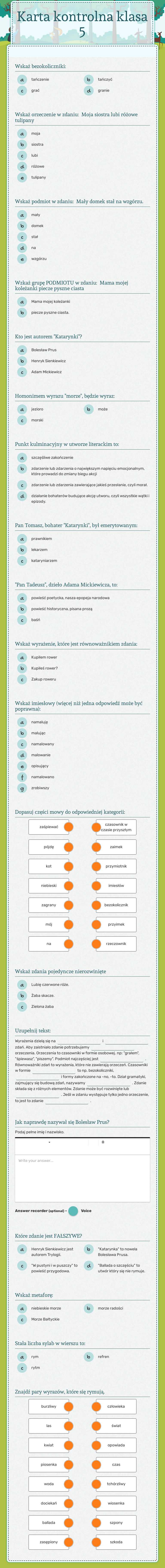 Karta kontrolna
klasa 5 worksheet preview image