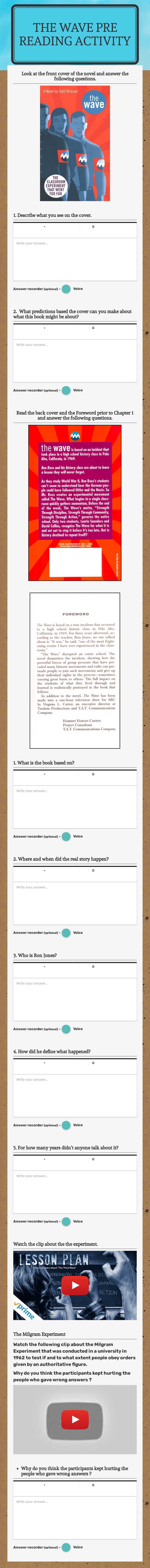 the wave            
pre reading activity Grade 12 worksheet preview
