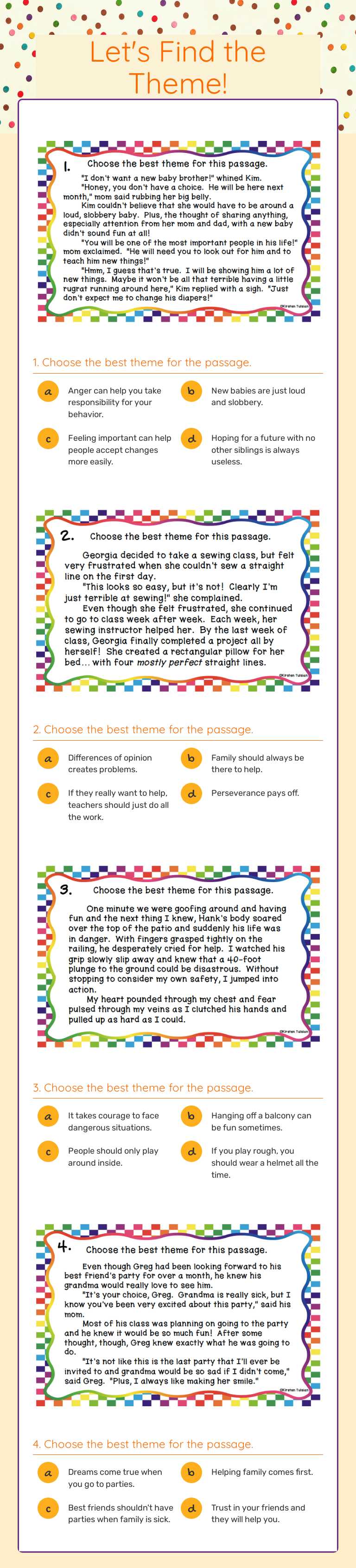 Let's Find the Theme! worksheet preview image