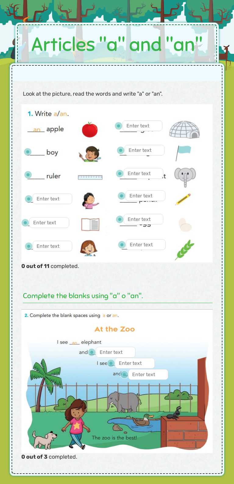 Articles "a" and "an" worksheet preview image