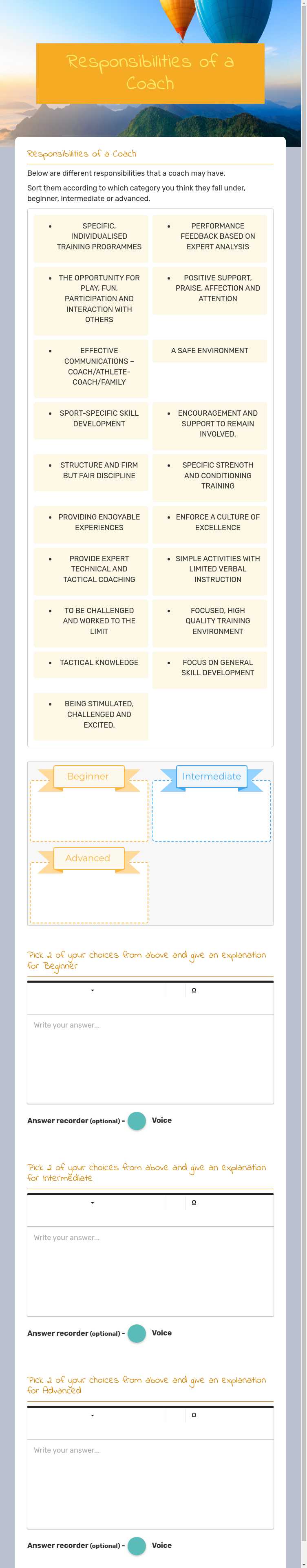 Responsibilities of a Coach worksheet preview image