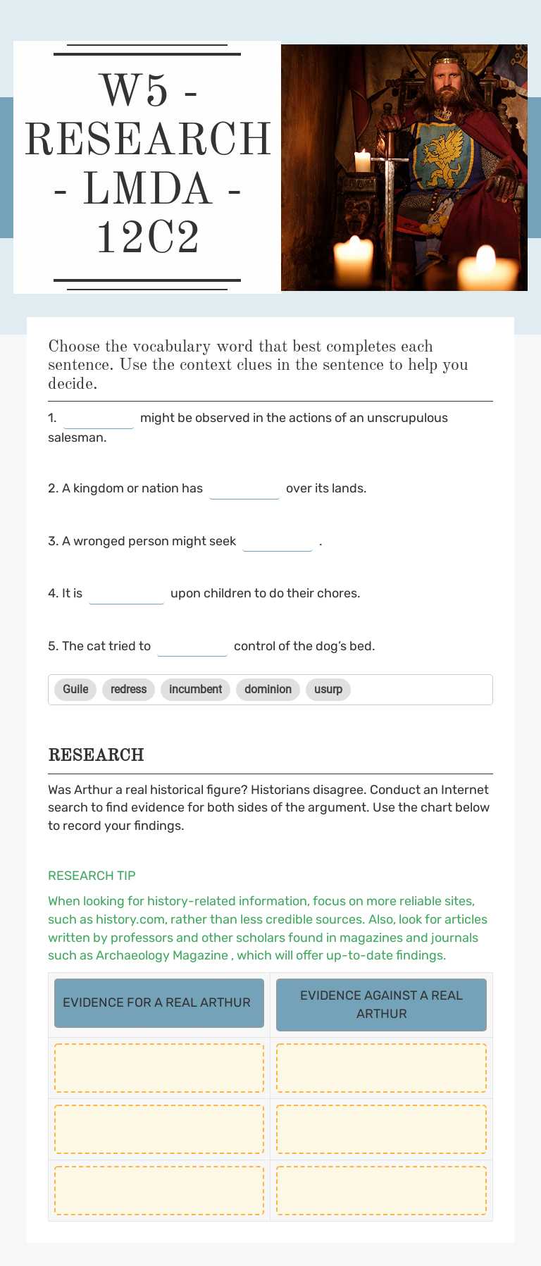 W5 - RESEARCH  - LMDA - 12C2 worksheet preview image