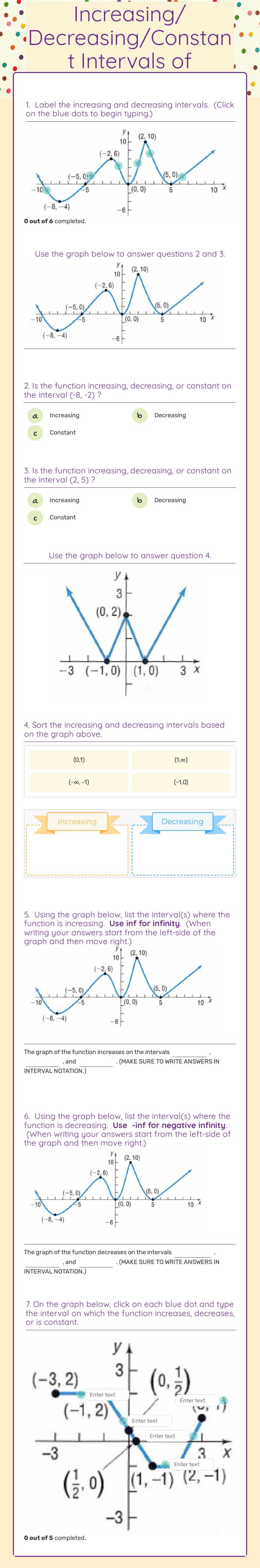 Increasing/
Decreasing/Constant Intervals of Functions worksheet preview image