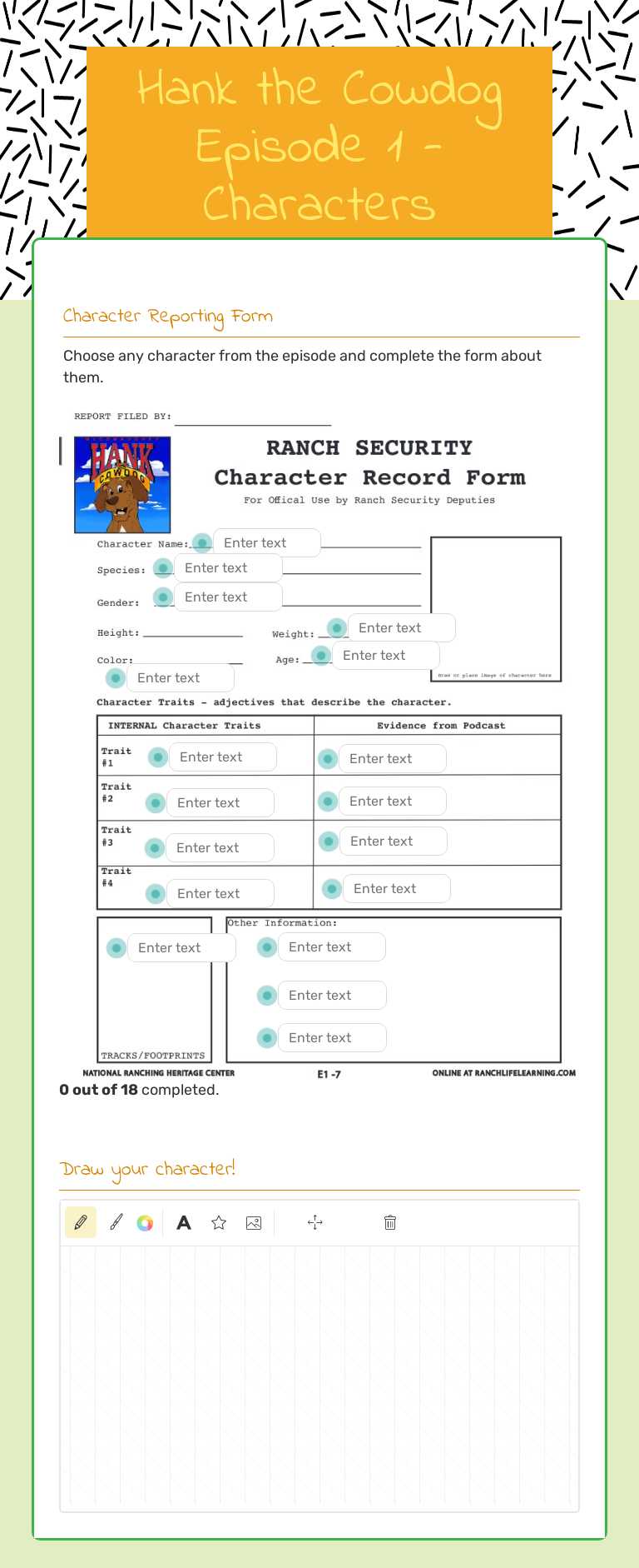 Hank the Cowdog Episode 1 - Characters worksheet preview image