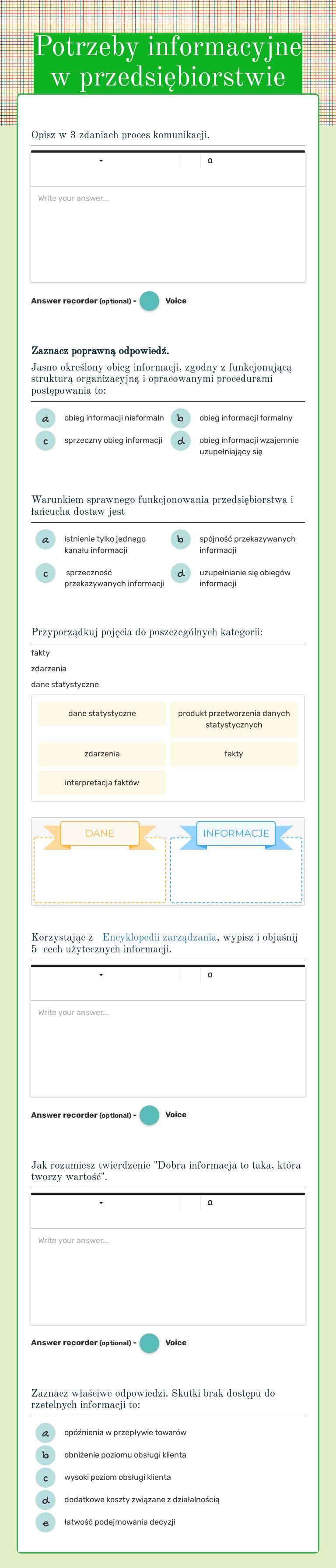 Potrzeby informacyjne
w przedsiębiorstwie worksheet preview image