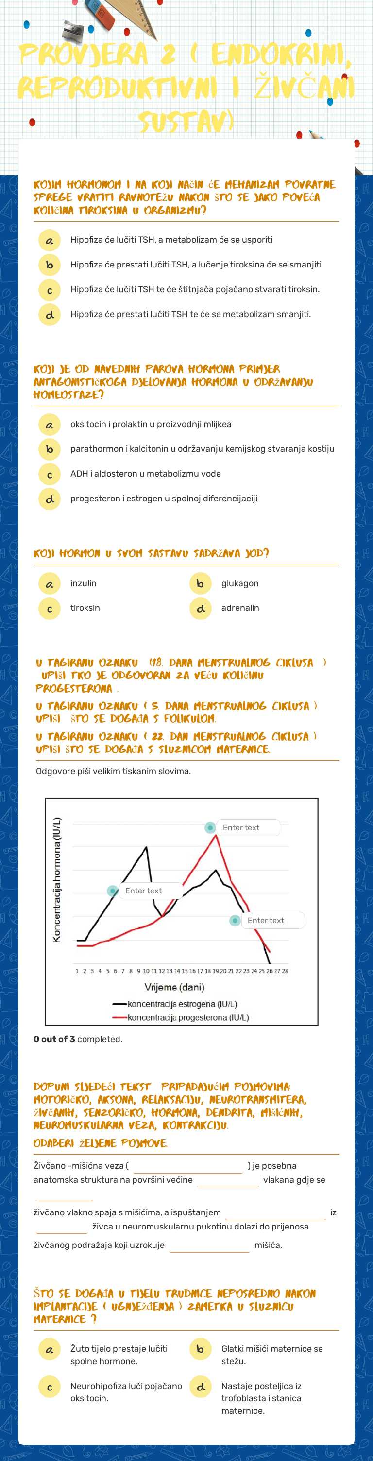PROVJERA 2 ( ENDOKRINI, REPRODUKTIVNI I ŽIVČANI SUSTAV) worksheet preview image