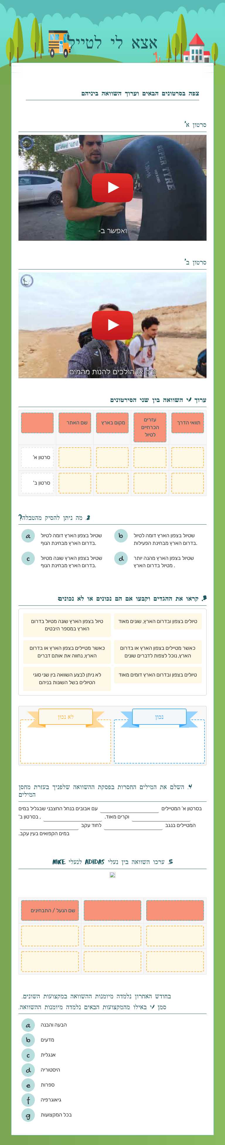 אצא לי לטייל Grade 7 worksheet preview