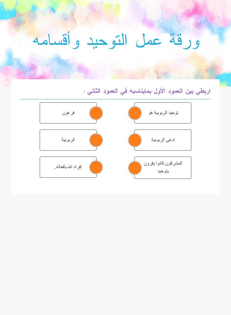 ورقة عمل التوحيد وأقسامه Grade 8 worksheet preview
