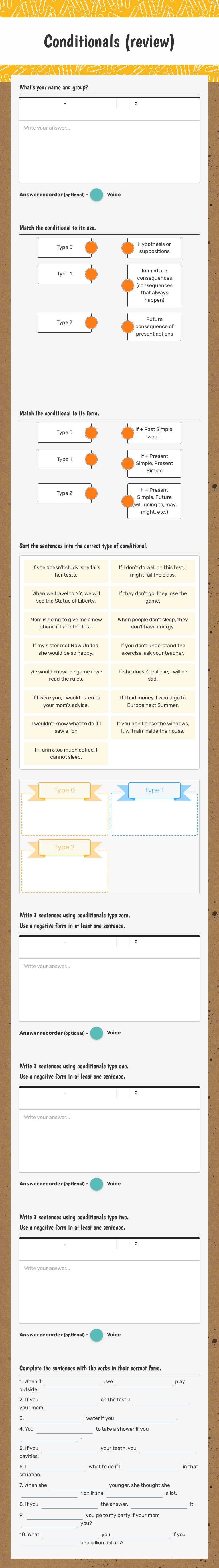 Conditionals (review) worksheet preview image