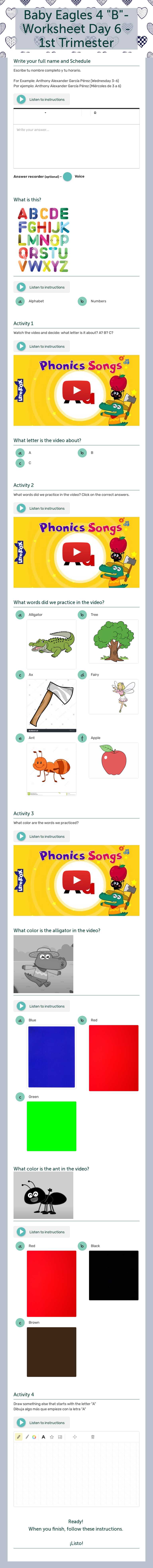 Baby Eagles 4 "B"- Worksheet Day 6 - 1st Trimester Preschool worksheet preview