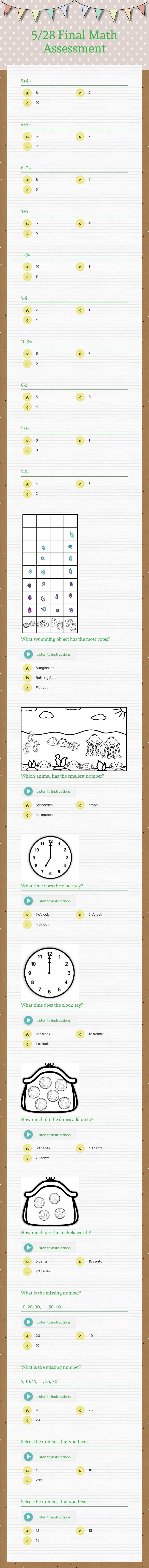 5/28 Final Math Assessment worksheet preview image