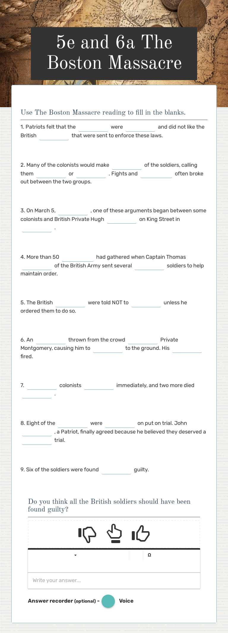 5e and 6a The Boston Massacre worksheet preview image