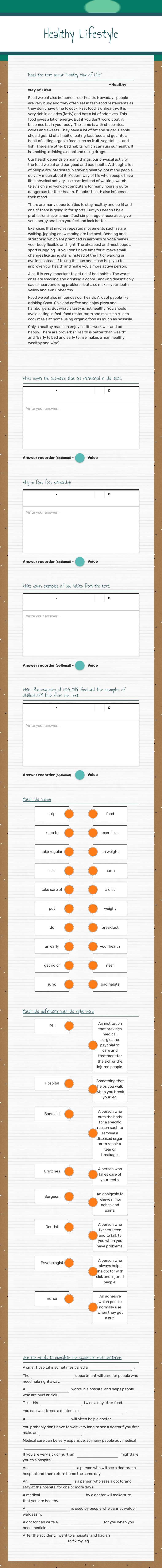 Healthy Lifestyle worksheet preview image