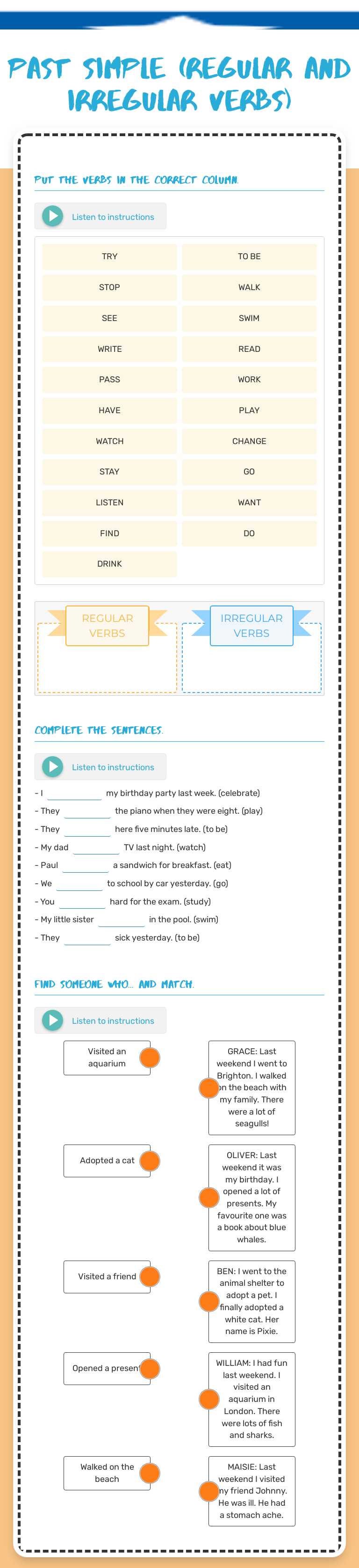 Master past simple verbs with fun, interactive exercises for 6th ...