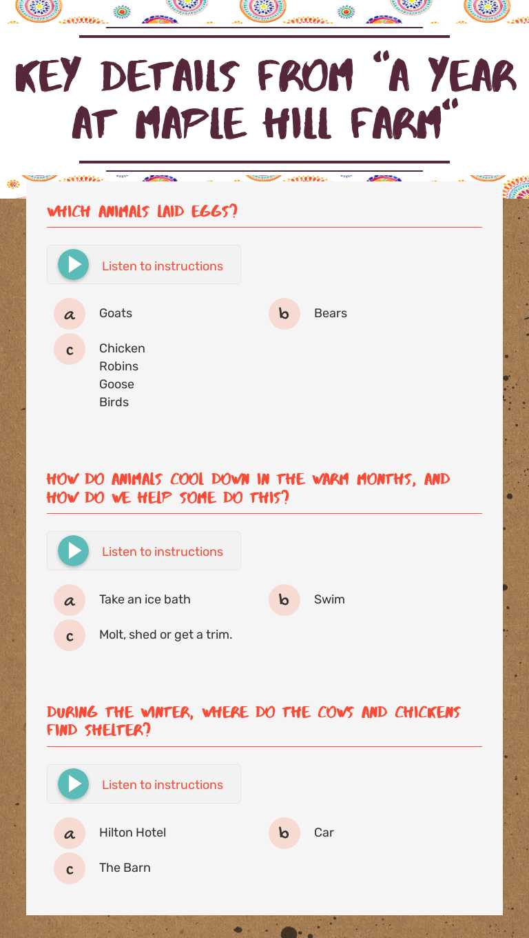 Key Details From "A Year At Maple Hill Farm" Other worksheet preview