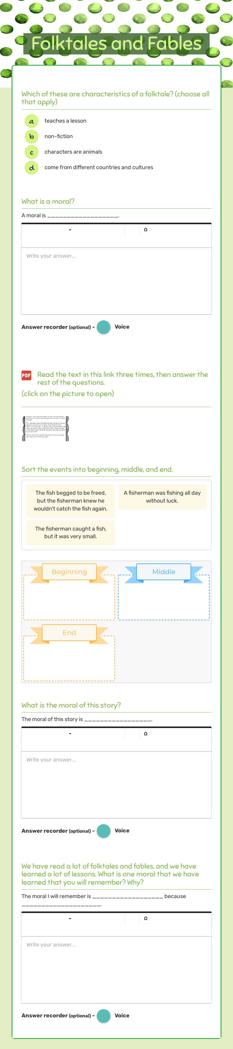 Folktales and Fables Grade 2 worksheet preview